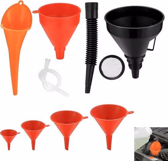 Set di imbuti in plastica flessibile, 7 pezzi, ampia apertura, universale