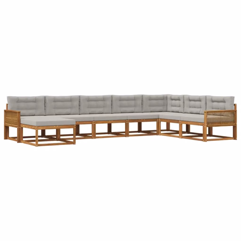 Set di divani da esterno a forma di U vidaXL in legno di acacia con cuscini, 8 pezzi, beige, grigio e marrone – 2
