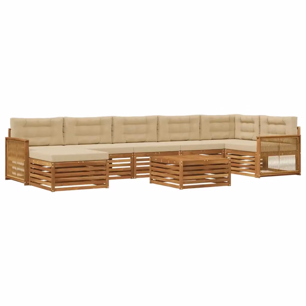 Set di divani da esterno vidaXL a forma di L in legno di acacia con tavolino e pouf, colore beige e marrone – 2