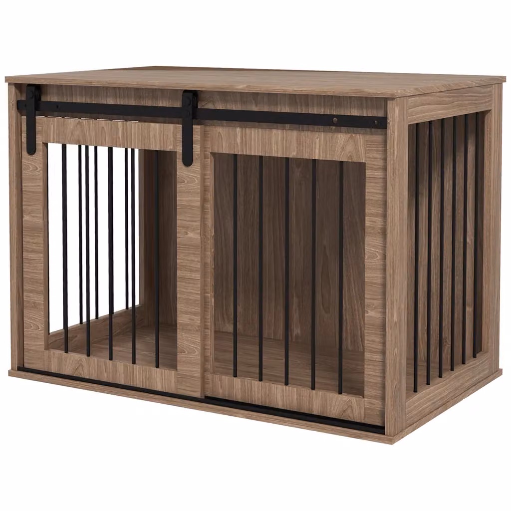 Cassa per cani Minimal con serratura in effetto legno noce e nero L 98 cm x P 58 cm x H 61 cm – 2