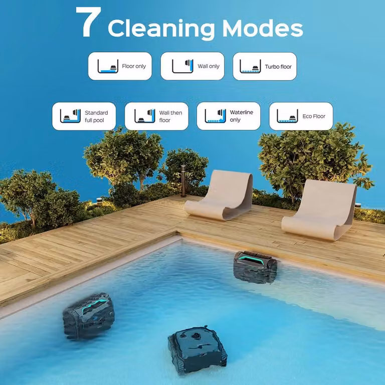 Robot pulitore per piscine C2 - Senza fili - Controllo tramite app via Bluetooth - Pulisce il fondo, le pareti e la linea di galleggiamento - Autonomia fino a 120 minuti - Grado di protezione IPX8 - Batteria ricaricabile