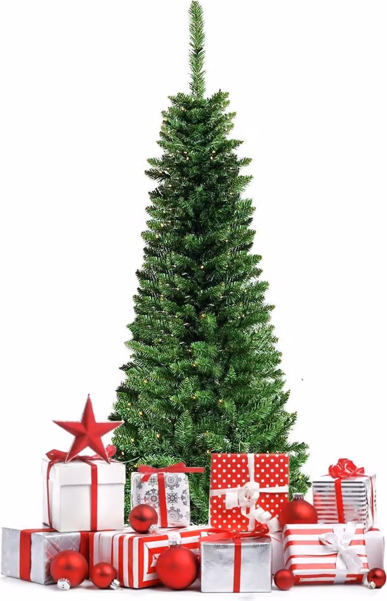 Albero di Natale artificiale sottile da 135 cm con luci a LED