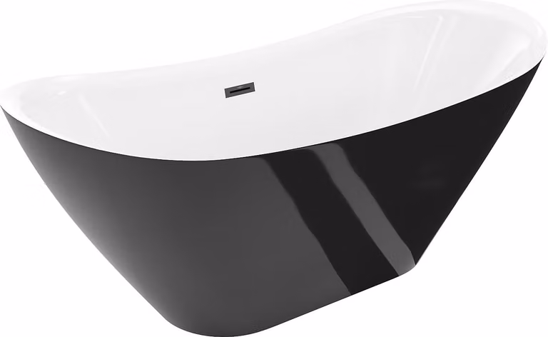 Mexen Lotos vasca da bagno autoportante 150 x 75 cm, bianco/nero, troppopieno nero - 52051507775-70