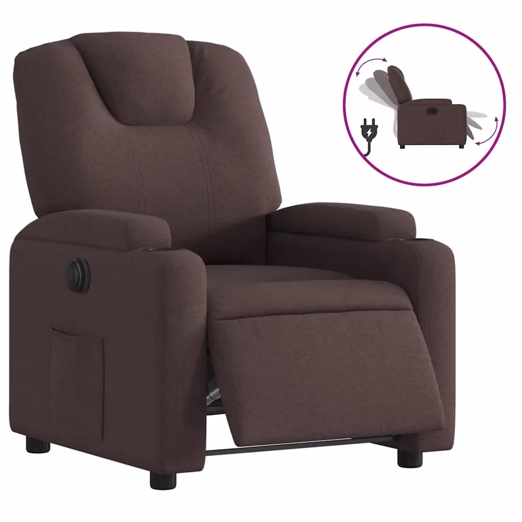 Poltrona Reclinabile Elettrica vidaXL in Tessuto Marrone con Braccioli e Funzione Auto-Return – 2
