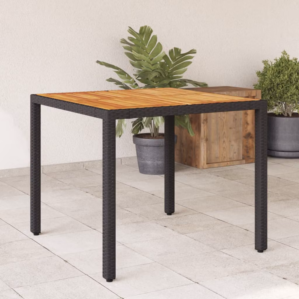 vidaXL Tavolo da giardino quadrato in legno di acacia e polyrattan nero, L 90 x P 90 x H 75 cm