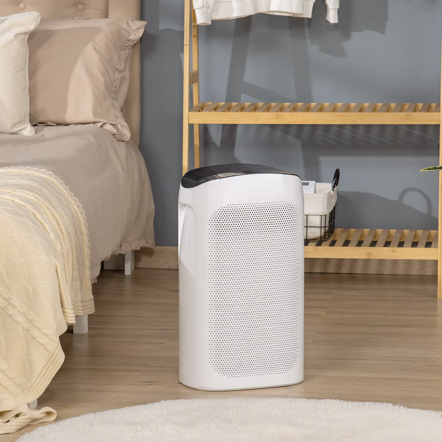 Purificatore d'aria HOMCOM bianco con filtro HEPA a triplo strato, ionizzatore, modalità sonno e timer per aree fino a 35 m² – 2
