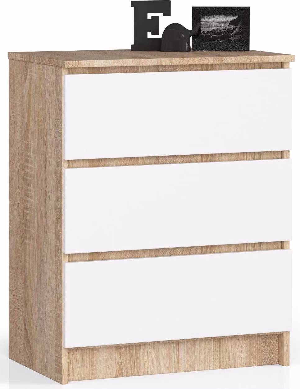 Comò K60 con 3 cassetti in Sonoma e Bianco - Mobile Elegante e Funzionale per la Conservazione