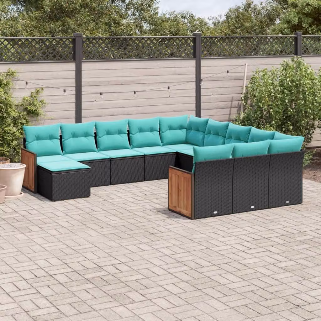 Maison Exclusive - Set da giardino 12 pezzi con cuscini, polyrattan nero