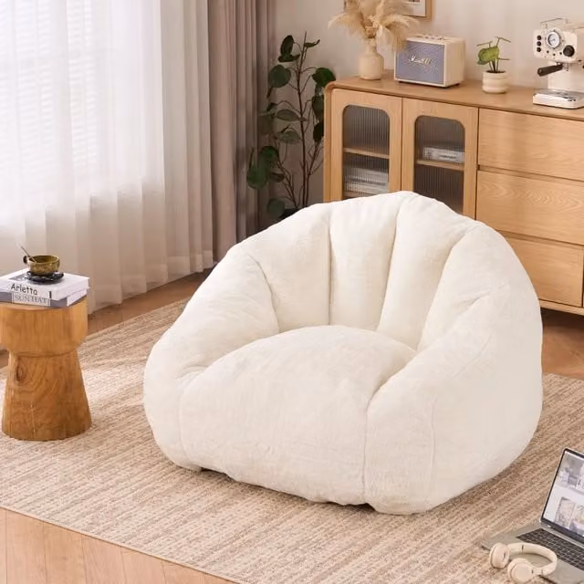 Pouf a sacco Mivray Soft Body bianco con effetto pelliccia sintetica e imbottitura in schiuma per soggiorno o camera da letto – 1