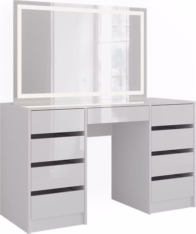 Tavolo da toeletta Vicco Sherry Bianco/Bianco lucido 128.2 cm con specchio a LED, Model 57637
