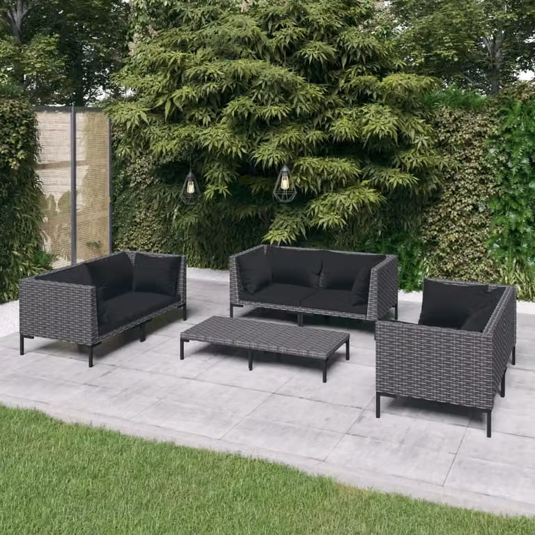 Maison Exclusive - Set da giardino da 7 pezzi con cuscini in polyrattan grigio scuro