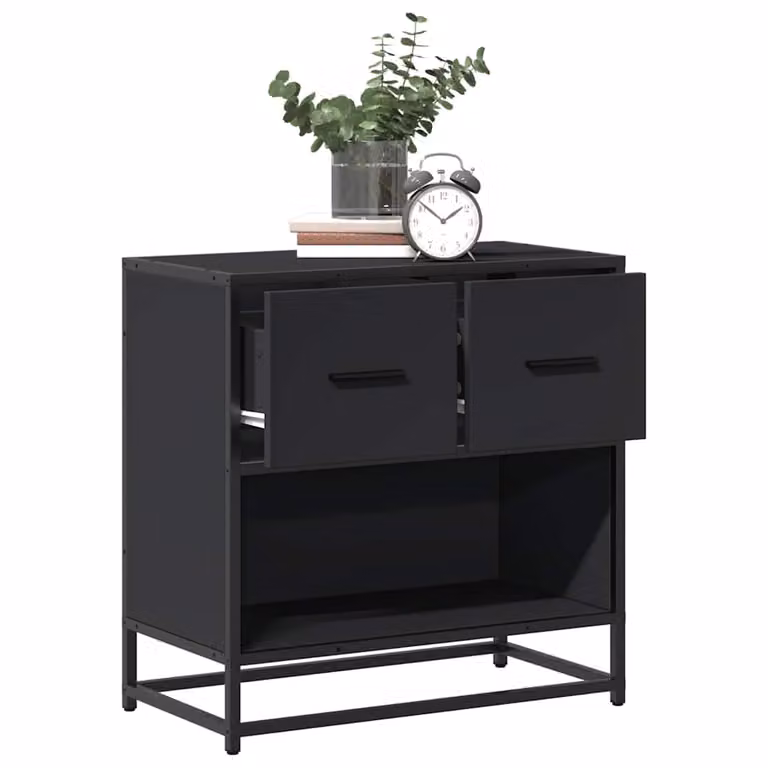 Comodino moderno vidaXL nero in legno e metallo per camera da letto L 60 cm x P 31 cm x H 60 cm
