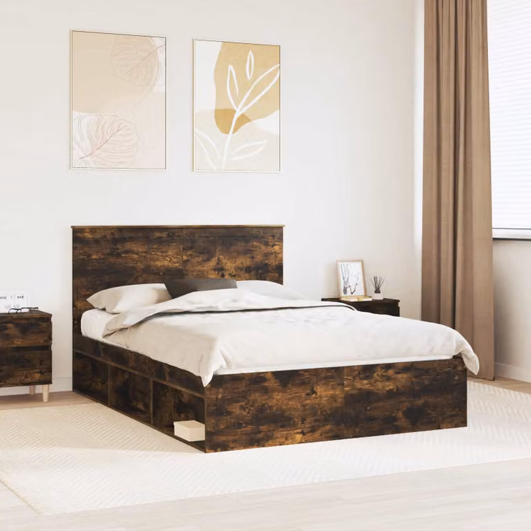 Struttura del letto vidaXL in pino massello color rovere fumo L 140 cm x P 200 cm