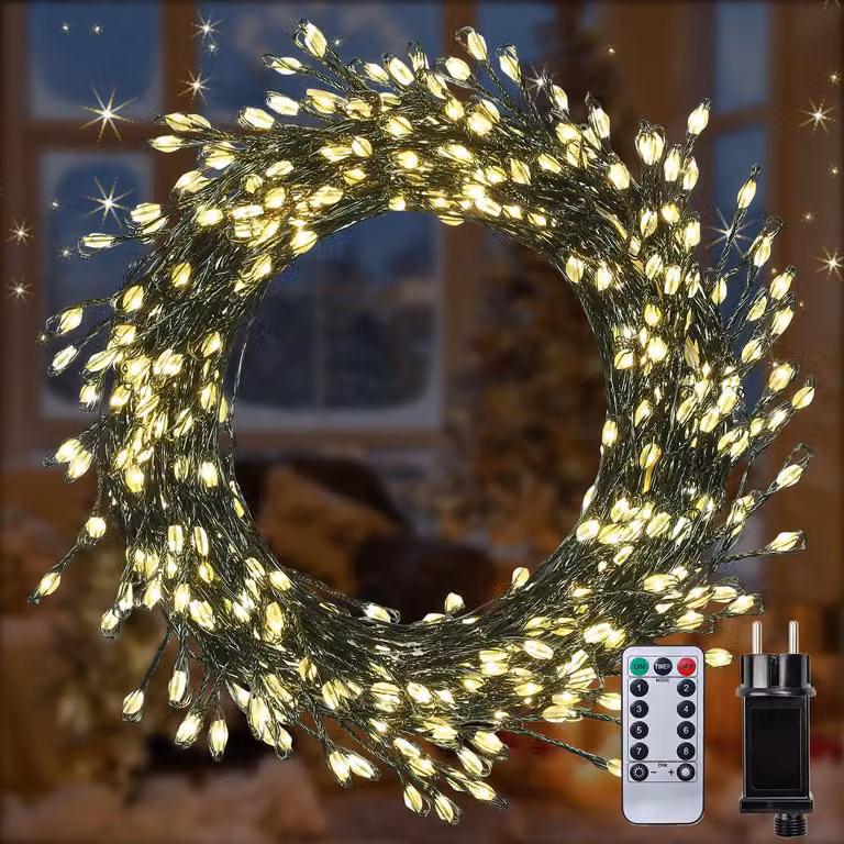 Luci decorative a tema fiabesco, lunghezza 30 metri, 1000 LED, colore verde, impermeabili, 8 modalità di illuminazione + telecomando