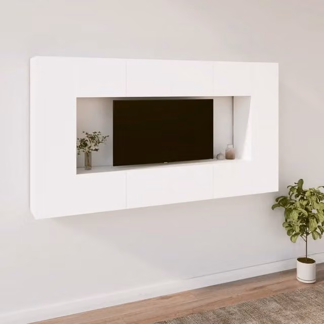 Set Mobili Porta TV 8 pz-Credenza per TV Bianco in Legno Multistrato 183417
