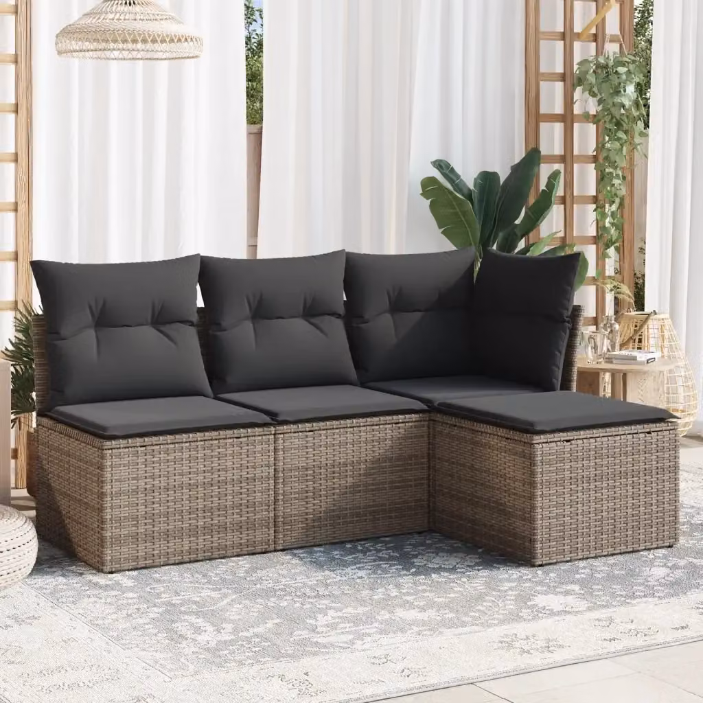 Set Divani da Giardino Outsunny 4 pz a Forma a L in Polyrattan Grigio con Cuscini Imbottiti e Coperture Rimosse – 2