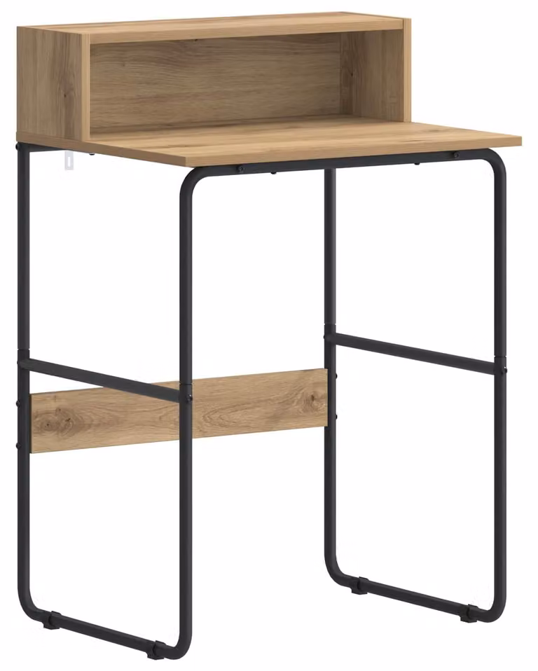 Scrivania con spazio contenitivo in legno effetto rovere artigianale, dimensioni 60 x 50 x 91 cm