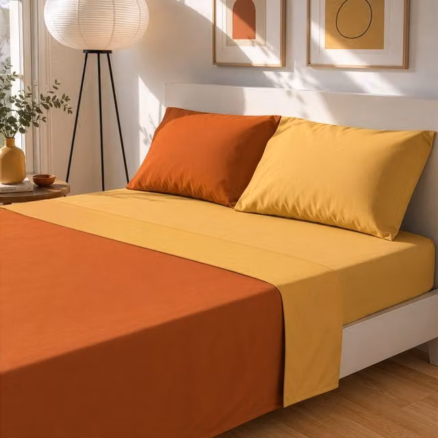 Completo letto matrimoniale Manopesca arancione bicolore in microfibra 160x200 cm