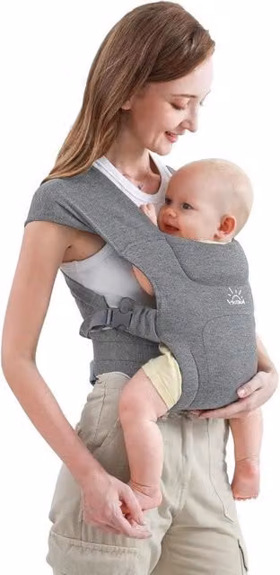 Porta bebè ergonomico con seduta per l'anca grigio per neonati da 3 a 12 kg con chiusura a clip