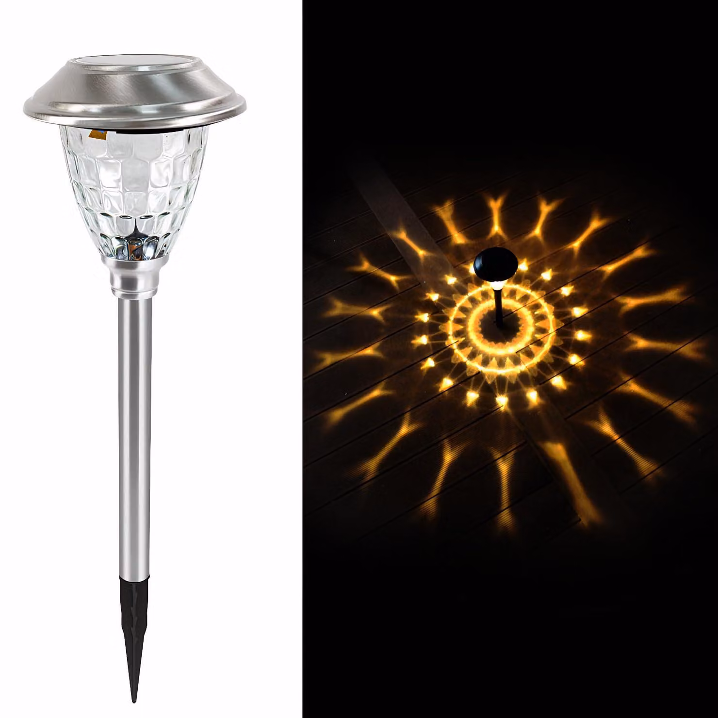 Lampada solare da esterno, luce bianco caldo, impermeabile, LED, colore argento, 46,5 cm