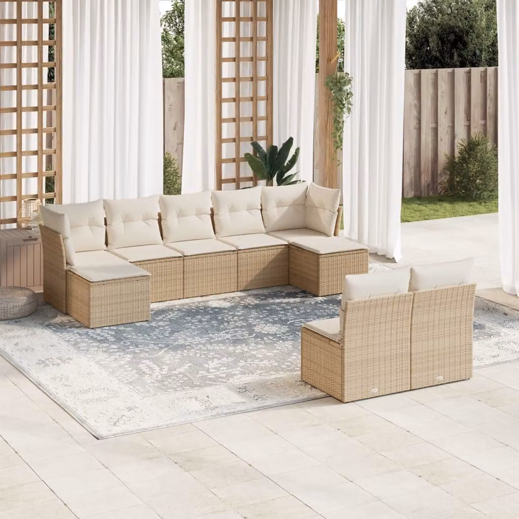 Maison Exclusive - Set Divano da Giardino 9 pz con Cuscini Beige in Polyrattan