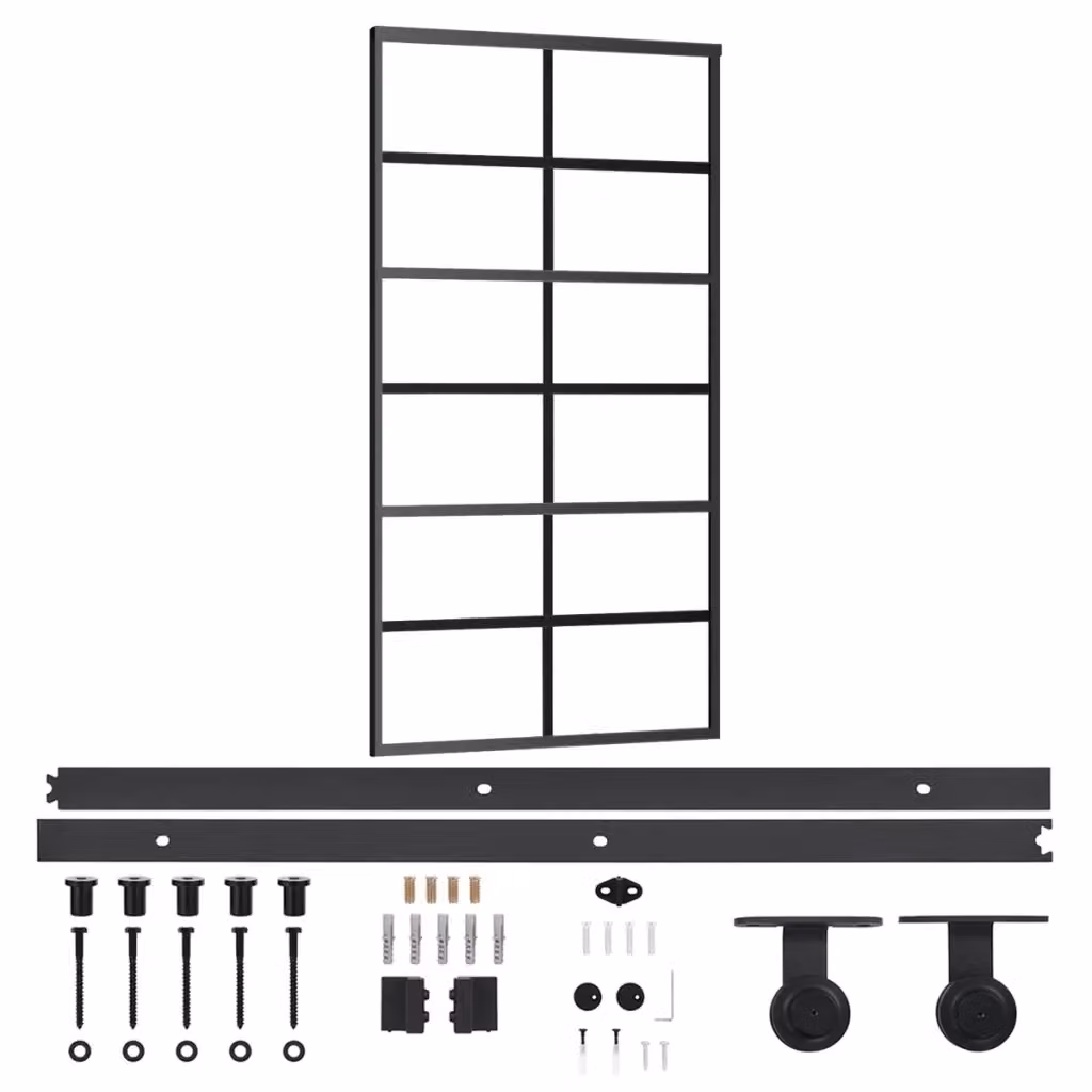 Porta Scorrevole vidaXL in Alluminio e Vetro Trasparente con Kit di Montaggio, Colore Nero, L: 102 cm, H: 205 cm – 2
