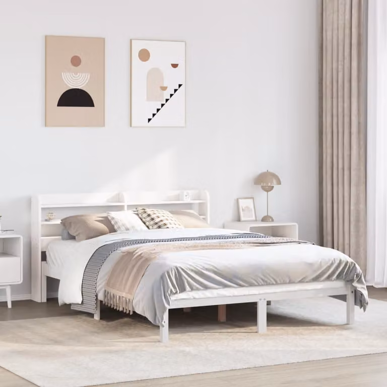 Letto in legno massello di pino bianco stile rustico con scomparti laterali vidaXL L/P/H: 200 x 160 x 82 cm