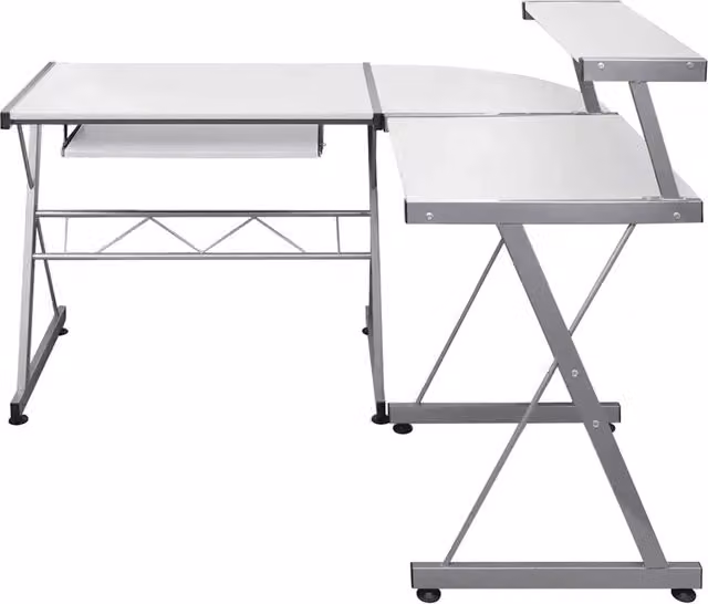 Scrivania angolare moderna bianca in legno e metallo L: 132 cm, P: 112 cm, H: 99 cm