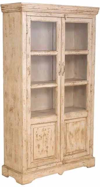 Vetrina WANDERLUST DECO in legno di mango beige con ante in vetro e stile shabby chic L/P/H: 105 x 35 x 180 cm