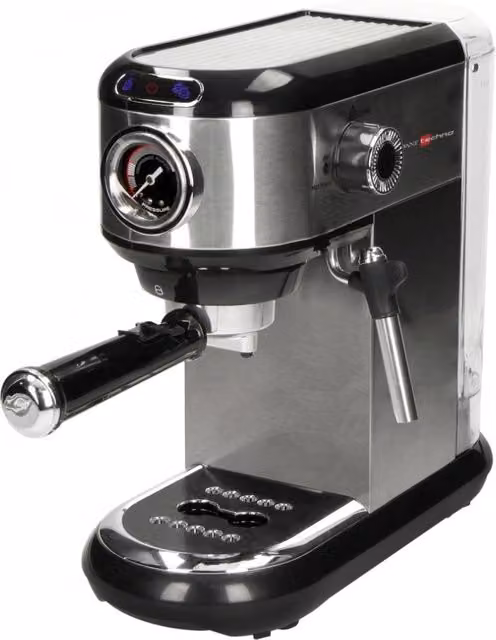 Macchina per caffè elettrica Brandani Techno Collection in acciaio inox color argento, compatibile con caffè macinato e cialde ESE, con lancia vapore e funzione acqua calda