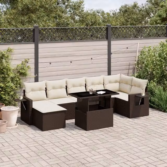 Set Divani da Giardino 8 pz con Cuscini Marrone in Polyrattan 3268063