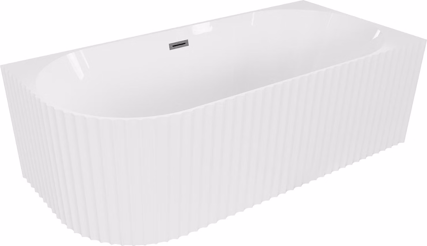 Mexen Gia vasca da bagno freestanding angolare scanalata destra 170 x 80 cm, bianco lucido, troppopieno grigio canna di fucile