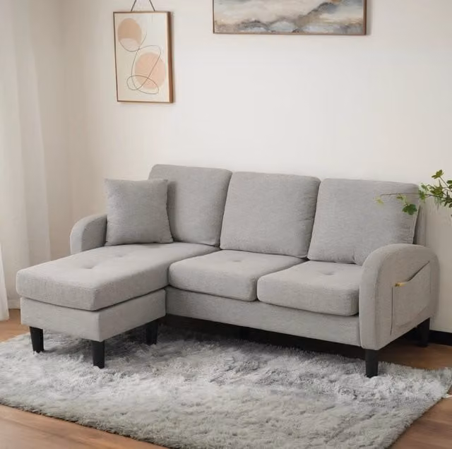 Divano angolare 166x118x77 cm con chaise longue modulare 3 posti grigio