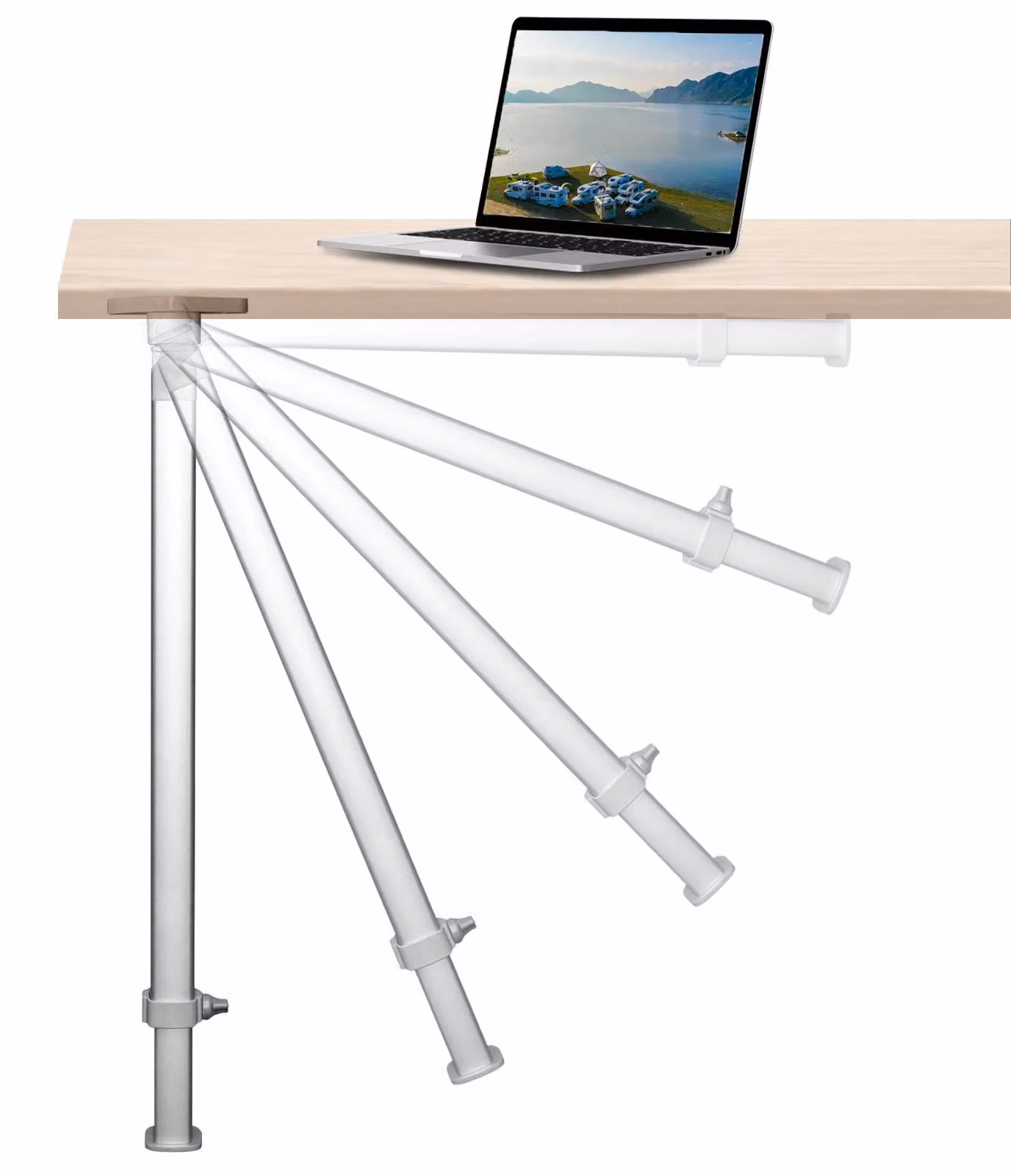 Gamba per tavolo da camper - Struttura del tavolo pieghevole e telescopica - Regolabile in altezza da 53 a 91 cm - Realizzata in lega di alluminio - Adatta per barche, pontoni, camper montati su camion - Colore: bianco