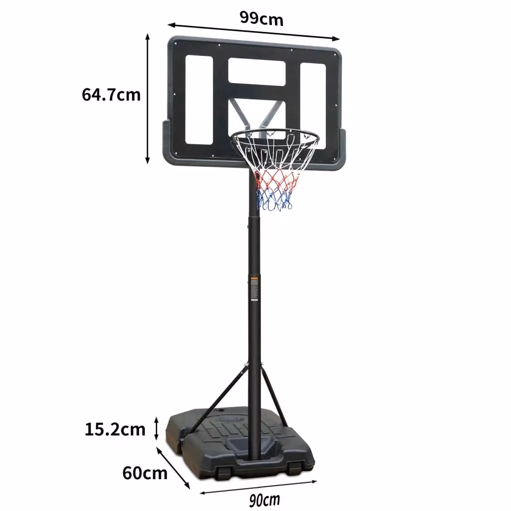 Canestro da Basket WISHDOR Regolabile in Altezza con Base Zavorrabile e Ruote, Struttura Triangolare in Metallo e PVC, Nero – 2