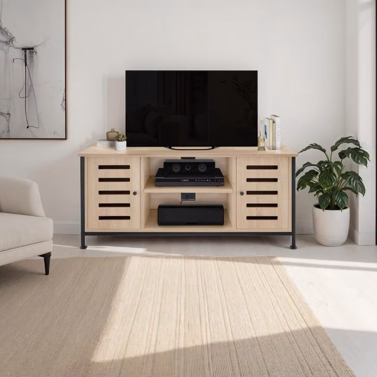 Mobile TV Carlow tectake in stile industriale con finitura rovere e dettagli neri, L: 110 cm, P: 41,5 cm, H: 50,5 cm