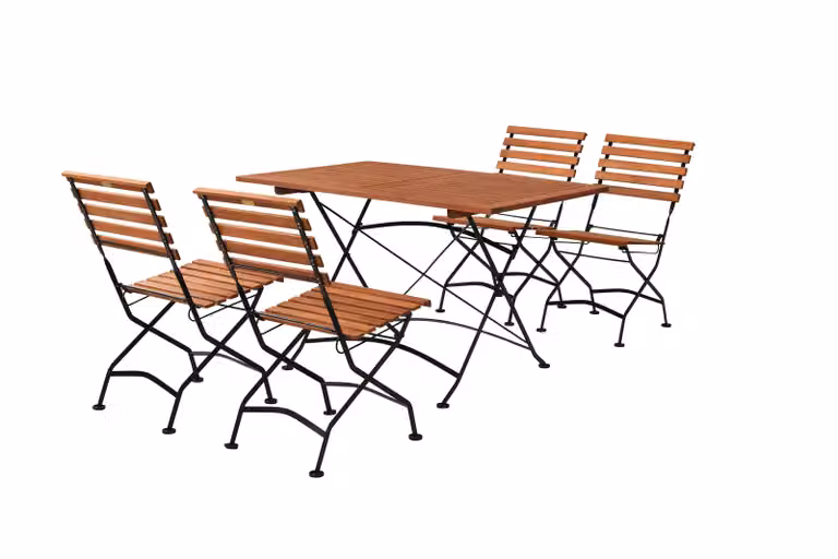 Set di mobili da giardino Merxx Schlossgarten 5 pezzi, 4 sedie pieghevoli, tavolo pieghevole 120 x 80 cm - acciaio piatto con eucalipto