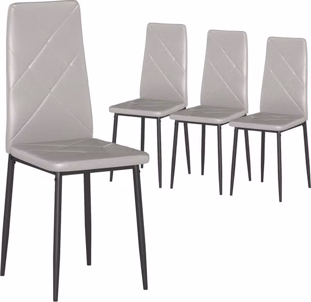 Set di 4 sedie da pranzo Xylo imbottite in similpelle grigia con gambe in metallo e schienale alto L/P/H: 41 x 50 x 97 cm