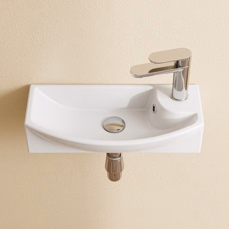 HOROW Lavamano sospeso Bianco Lavabo da appoggio con foro per rubinetto e troppopieno, lavabo piccolo 40 cm, bordo ultrasottile