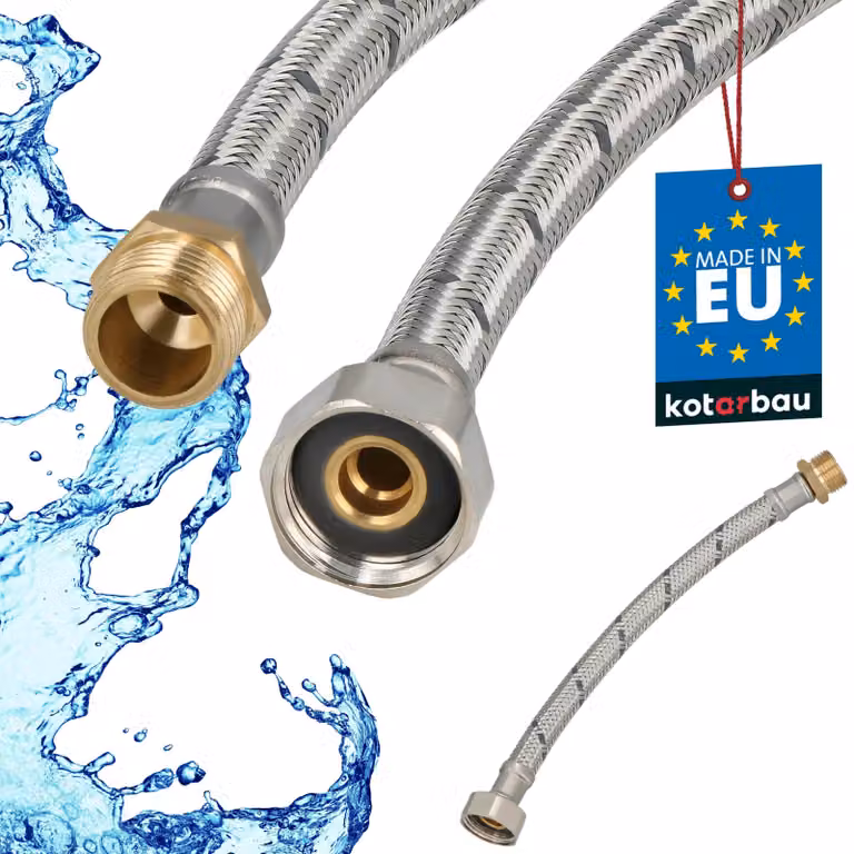 KOTARBAU® Tubo Flessibile per Rubinetto 1/2" x 3/8" Rinforzato 20cm Tubo Flessibile Rubinetto Cucina Maschio x Femmina Acciaio Inox