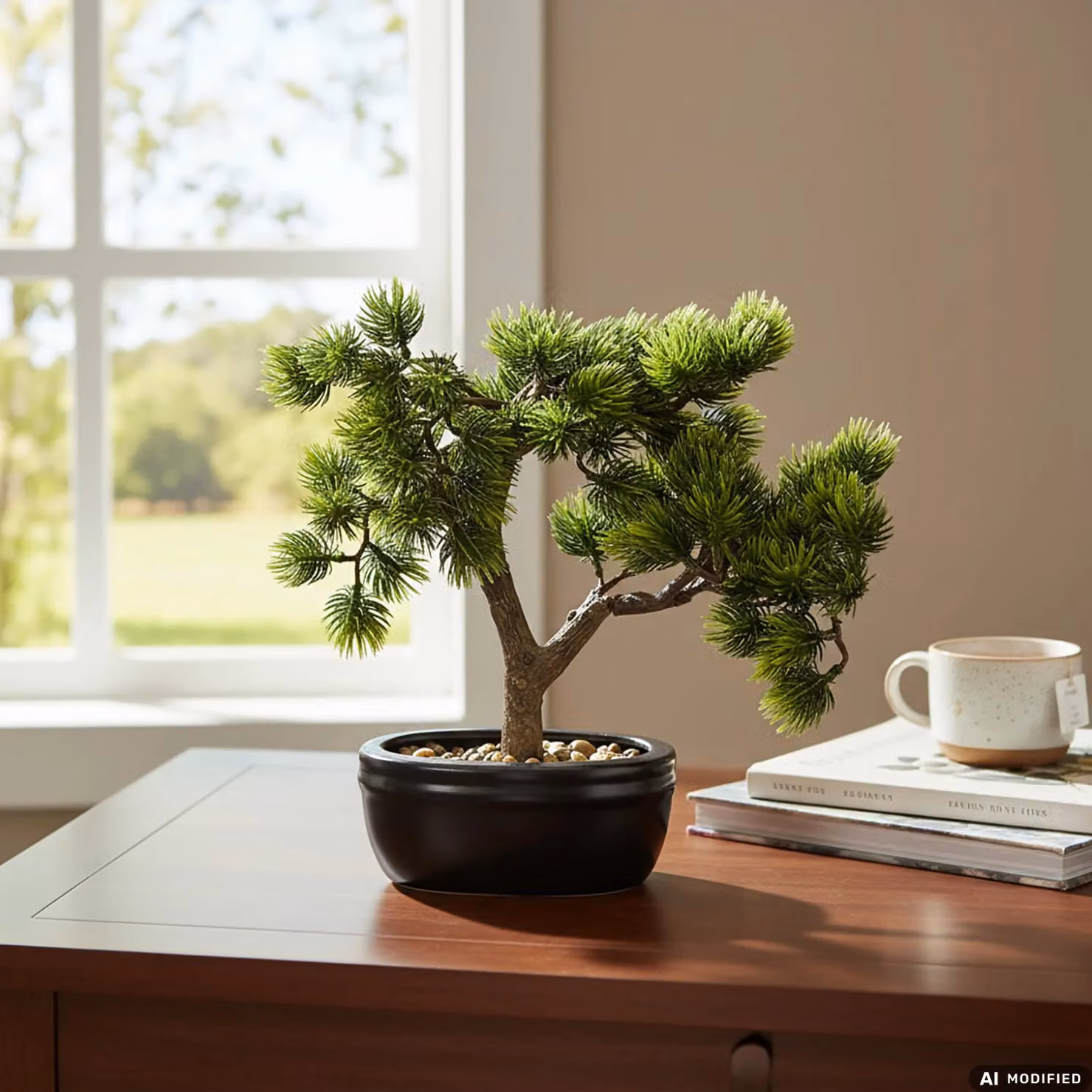VESTIAMO CASA Bonsai di Pino Artificiale Verde in Vaso, H 30 x L 15 x P 10 cm – 2