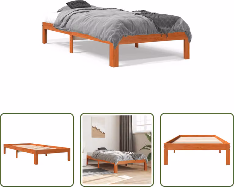 The Living Store letto in legno massiccio senza materasso cera marrone 75x190 cm legno di pino