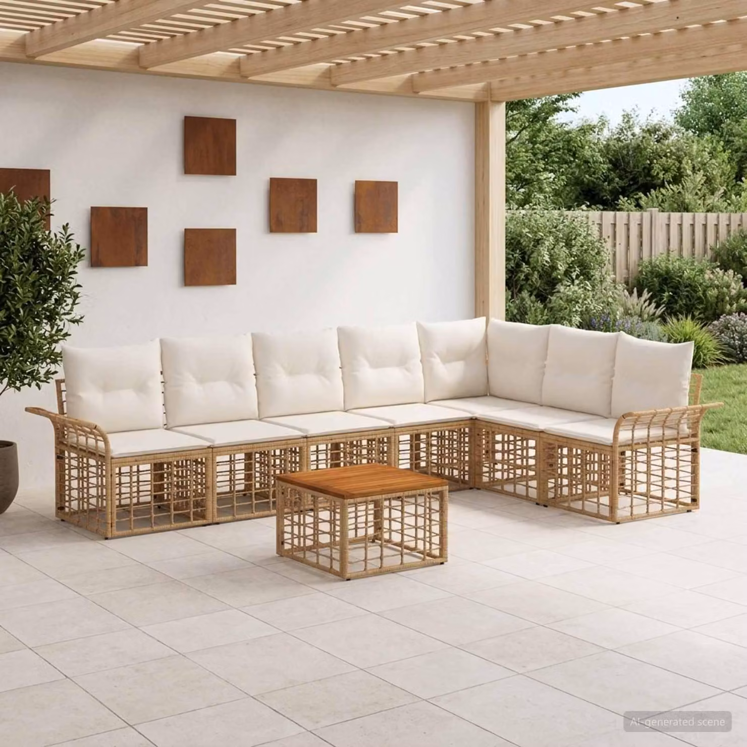 Maison Exclusive - Set da esterno per divano, 8 pezzi, 7 posti, color naturale e crema