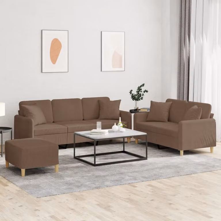 Maison Exclusive - Set divano 3 pezzi con cuscini in tessuto marrone
