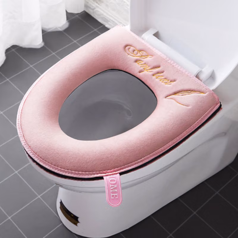 2 coprisedili da bagno più spessi con maniglia, coprisedile per WC, morbidi, spessi, lavabili, adatti a tutti i sedili WC ovali, rosa