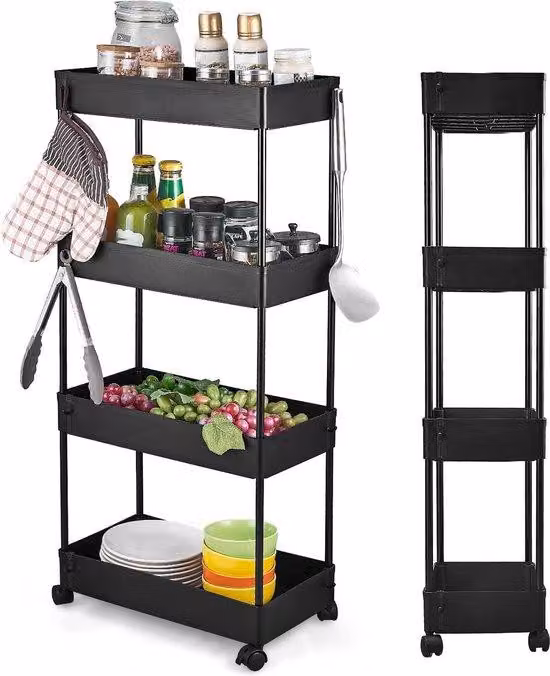 Carrello da cucina a 4 livelli, scaffale da cucina, scaffale a nicchia su ruote, carrello, scaffale a nicchia largo 22 cm, scaffale per cucina, ufficio, bagno, ripostiglio, plastica 40 x 22 x 86 cm