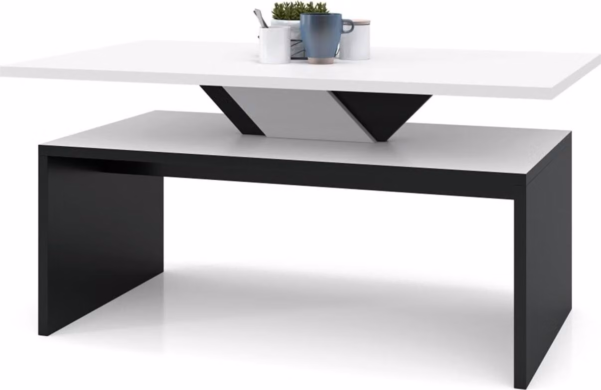 Tavolino All4All Soro, piccolo tavolino da caffè, tavolino per il soggiorno, tavolino da divano con ripiano, dotato di inserti, estendibile, dimensioni 100x60 cm, modello 05, colore bianco e nero