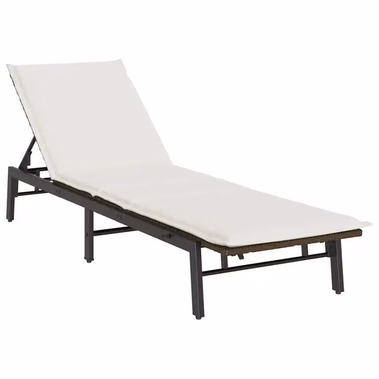 Lettino prendisole vidaXL in rattan con cuscino regolabile marrone e bianco per giardino e terrazzo