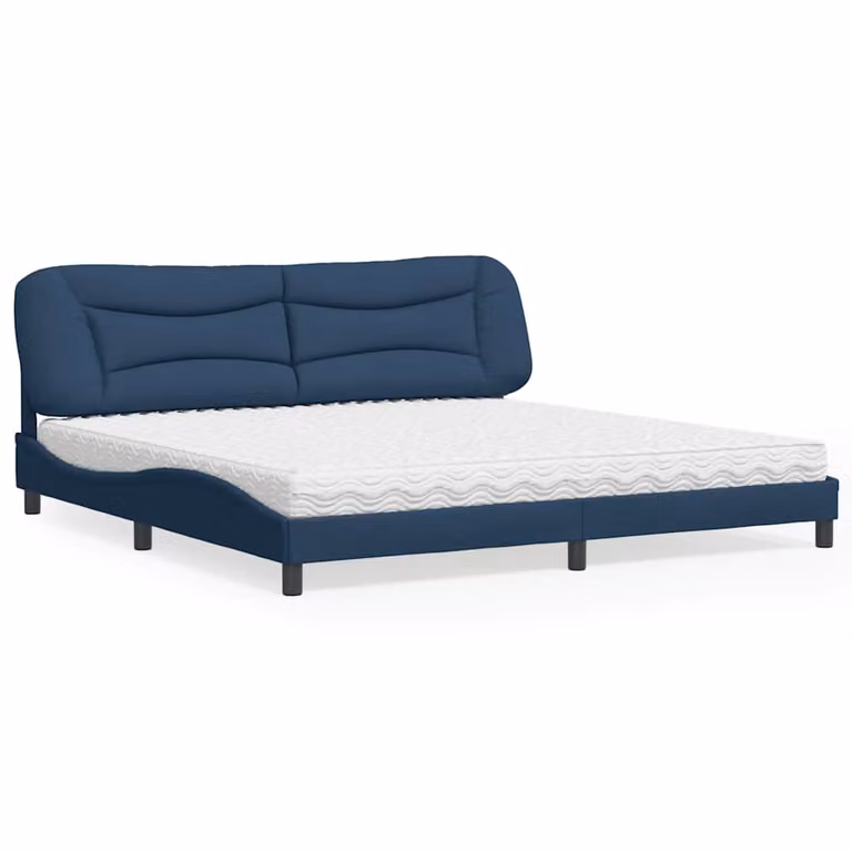 Letto con Materasso Hvar vidaXL Blu e Bianco in Tessuto L/P/H: 200 x 200 x 74,5 cm