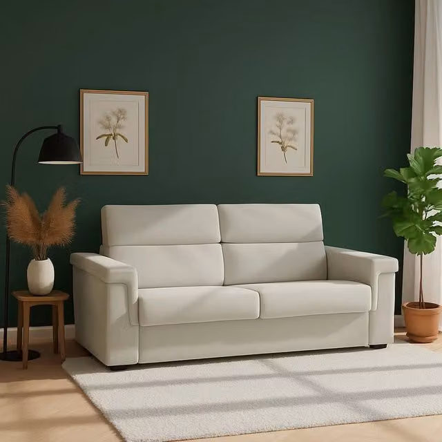 Divano Letto Rigolato DMORA a 2 Posti con Coperture Sfoderabili e Contenitore, Beige, L: 185 cm, P: 95 cm